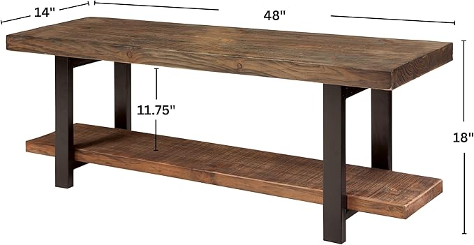 Alaterre Furniture Pomona Entryway Organizer – Modern Rustic 48-Inch Solid Wood Entryway Bench with Open Bottom Storage Shelf – Farmhouse Hallway Seating for Mudroom or Foyer (Rustic Brown)