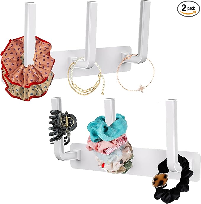 clino 2 Pack Headband Holder, Hair Ties Holder,Multifunctional Hooks, Removable Hat Hook, Claw Clip Organizer, Hair Accessories Organizer for Women and Girls, Men Hat Rack for Baseball Caps (White)