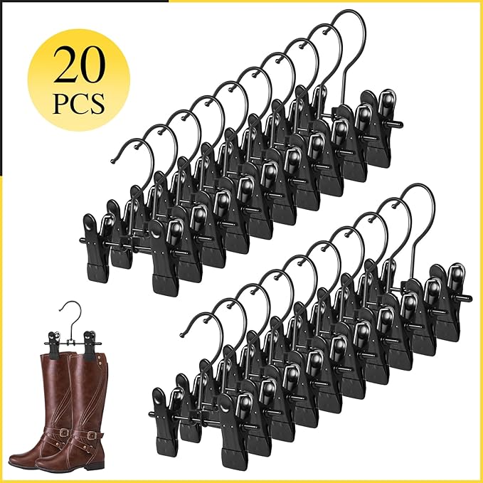 20 Pack Boot Hangers Closet Hanging Clips Laundry Hooks for Hats, Pants, Towel, Socks, Handbags, Bags, Underwear