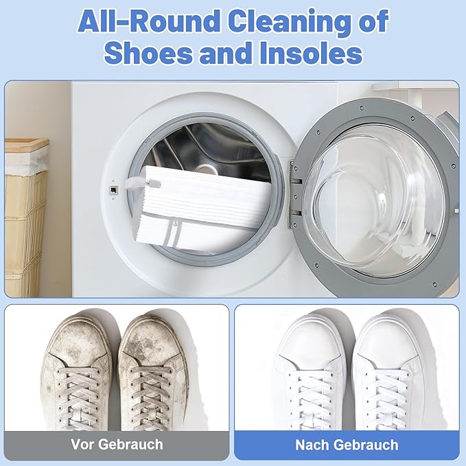 2 PCS Shoe Washing Machine Bag, Reusable L-shaped Zipper Laundry Shoe Bag for Washing Machine with Insoles Mesh Pocket for Washer and Dryer, Shoe Cleaning Bags for Sneaker Tennis Shoes