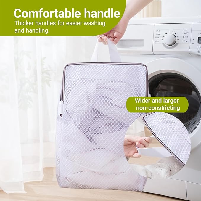 5-Size Mesh Laundry Bags with Handles for Delicates, Honeycomb Wash Bags for Bras/Sweaters/Bedding, Hidden Zipper Garment Protector