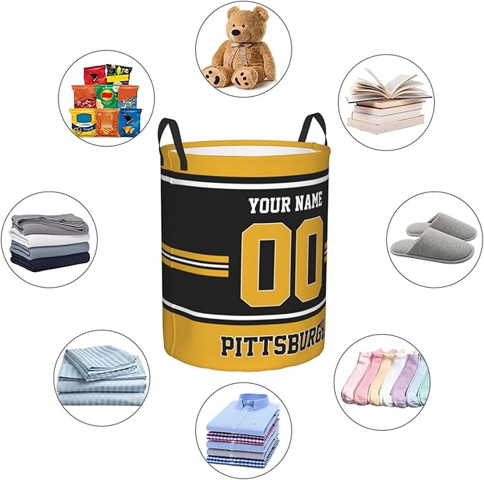 Custom Pittsburgh Laundry Hamper Personalized Laundry Basket Customized Name And Number Collapsible Storage Basket for Bedroom Bathroom Living Room Gifts