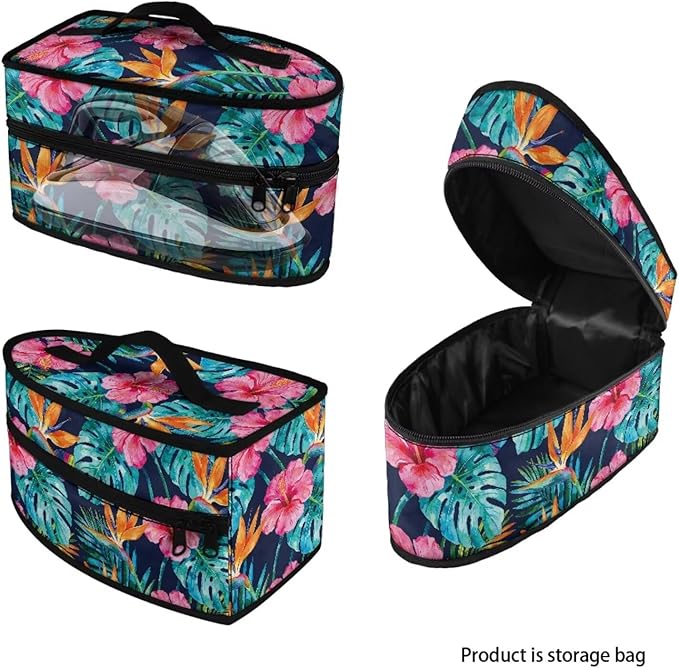 Monstera Hibiscus Flower Print Steam Iron Case Portable Travel Iron Organizer Handheld Steamer Holder with Handle Waterproof Travel Accessories, Case Only