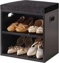 YMYNY Shoe Storage Bench with Cushion, 2 Tier Shoe Rack with Padded Seat, Adjustable Shoe Organizer Cabinet for Entryway, Living Room, Hallway, Closet, Bedroom, 15.4L*11W*16.54H, Black, UHBD028B