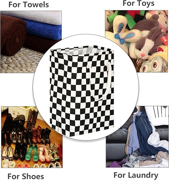 Checkered Laundry Basket Foldable Kids Hamper Storage Bins Women Waterproof Organizer Toy Box Large Canvas for Home/Dorm/Kitchen/Pet/Office/Closet/Shelf/Living Room Decor Baskets