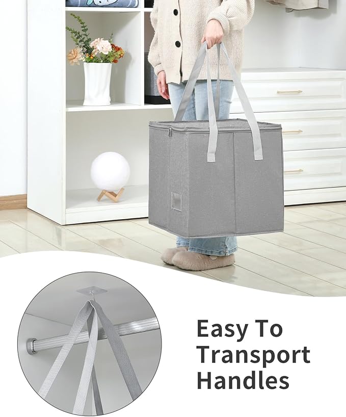 Qozary 2 Pack Clothes Hanger Organizer Bag-Rigid Hanger Storage Containers with Lid for Dustproof, Large Hanger Holder, Hanger Caddy Organizer Box with Handle-Keep Different Style Hangers Separate