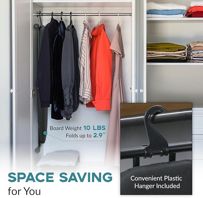 Ironing Board 48x15, Wide Heavy Duty Full Size Ironing Board, Sturdy Iron Table with Smart Hanger, Heat-Resistant Silicone Pad Iron Rest, Black