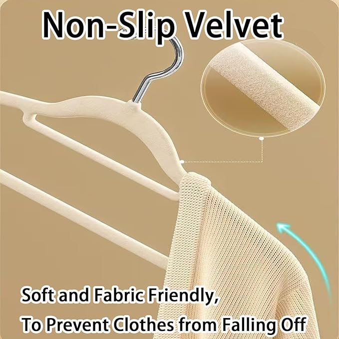 Velvet Hangers,Felt Hangers,Non-Slip Clothes Hanger, Multifunctional Space Saving Clothes Hangers for Wedding Dress & Dress Clothes(Beige 2,40pcs)