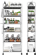 10in 6 Tier Slim Storage Cart with Wheels, Narrow Space Rolling Shelving Unit with Handle, Metal Wire Mobile Organizer Rack for Kitchen Bathroom Office Laundry