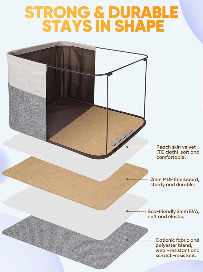 BALEINE 3 Pack Fabric Storage Bins for Shelves, Linen Storage Baskets for Organizing, Decorative Closet Bins for Clothes, Home (Grey, 12"x8"x8")
