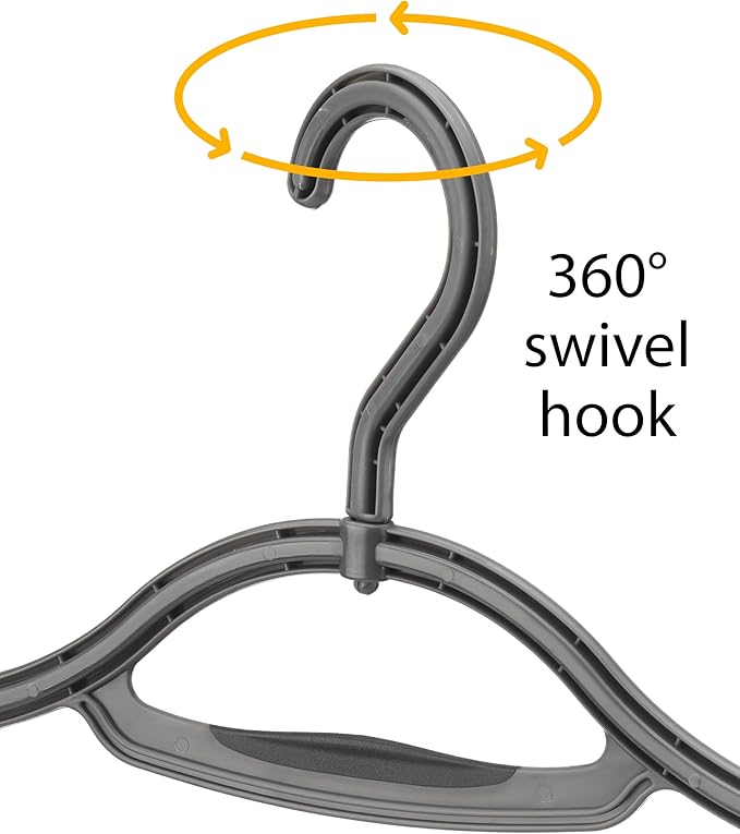 Whitmor Slim Sure-Grip Hangers with Swivel Hook - White and Gray - Set of 20