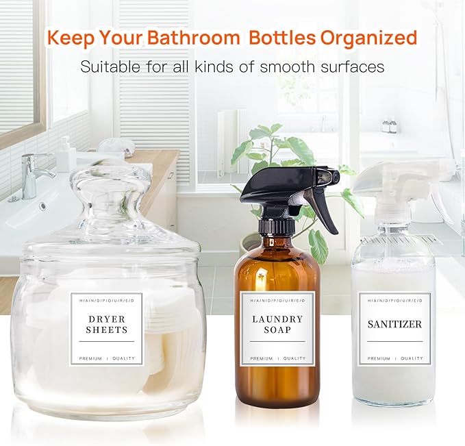 TESWEY 30PCS Waterproof Labels for Bottles, Minimalist Bathroom and Laundry Room Labels Set, Self-Adhesive Labels Stickers for Soap Dispenser and Laundry Jars, Hand Soap Shampoo Conditioner Label