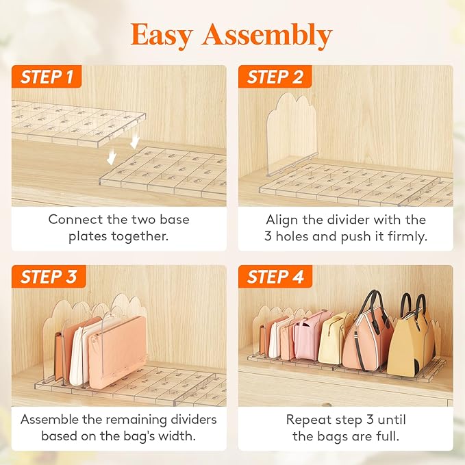 Lifewit Purse Organizer for Closet, Clear Handbags Storage Organizer, Adjustable Clutch Purse Storage Organizer Holder for Closet, 4 Pack Bookshelf Dividers for Sweater in Bedroom 35 x 24 cm/14 x 9.5"