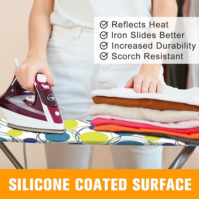 Ironing Board Cover and Pad, Standard Size 15" x 54" Iron Board Replacement Cover, 4 Layers Extra Thick Iron Board Cover Resist Scorching and Staining with Elastic Edge and 2 Fastener Straps