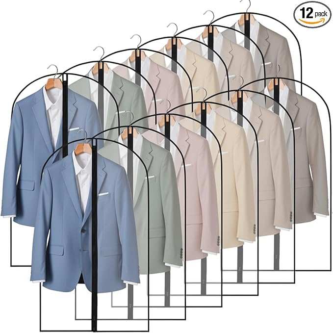 12 Pack Garment Bags 60 * 100cm, 40in PEVA Translucent Garment Covers, Suit Storage Bags, Dress Organizer Bags Used To Protect Shirts, Winter Coats, Jackets