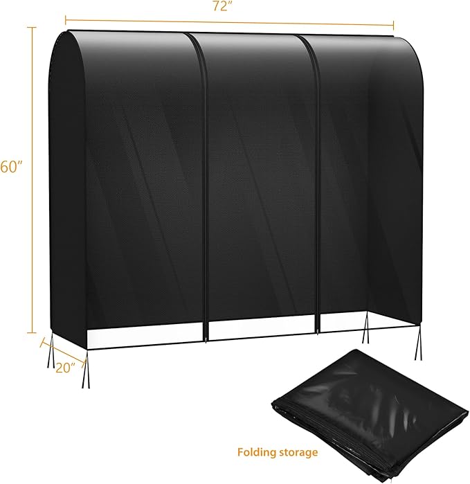 Kntiwiwo Clear Garment Rack Cover, Clothes Rack Cover Clothing Rack Cover with Durable Zippers for Garment Rack, Clothes Rack, Black, 72"L x 20"W x 60"H (Rack Not Included)