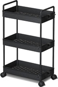 Ronlap 3 Tier Slim Rolling Storage Cart with Wheels Plastic Utility Cart Organizer for Snack Craft Art Postpartum Baby Diaper Nail Makeup in Bathroom Laundry Room Kitchen Bedside Narrow Space, Black