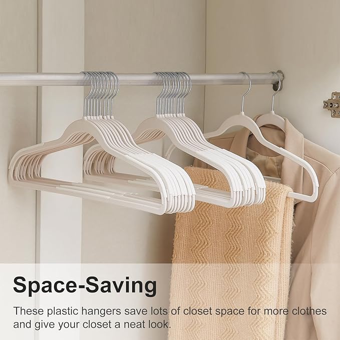 VECELO 25 Pack Clothes Hangers, Non-Slip Plastic Coat Hanger, 360°Swivel Hook & Space Saving for Bedroom Closet, Great for Shirts, Pants, Excellent Heavy Duty