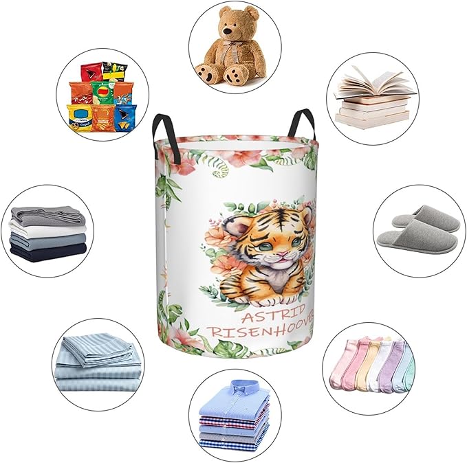 Personalized Tiger Laundry Basket For Baby Kids Boys Girls Adult Custom Hamper Basket With Name For Bathroom Bedrooms Collapsible Baby Laundry Basket, Dirty Clothes Hamper With Handles