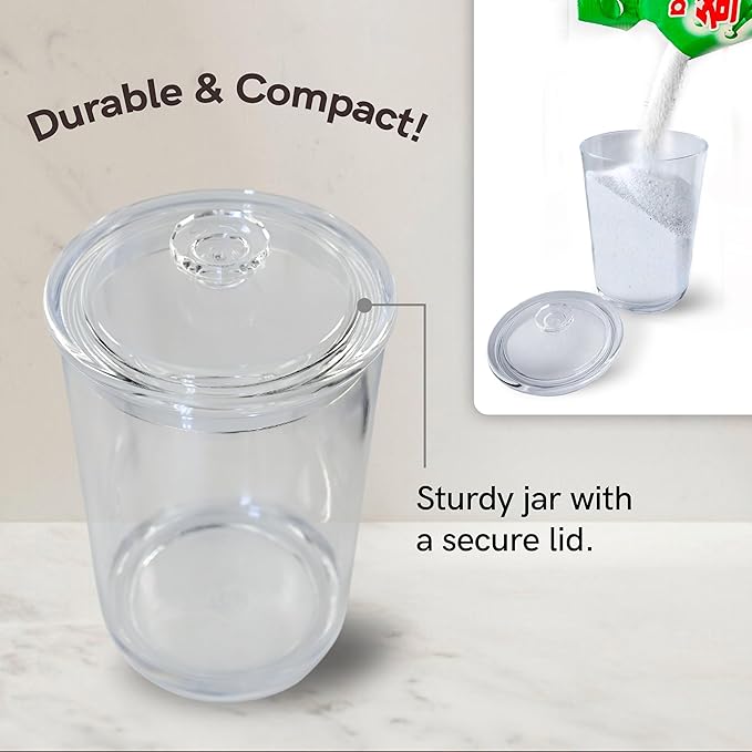 Skywin Small Plastic Laundry Jars with Lid 4.3 x 4.3 x 7.7 Inches, Laundry Detergent Jar for Laundry Room, Dishwasher Pod Container (Clear)