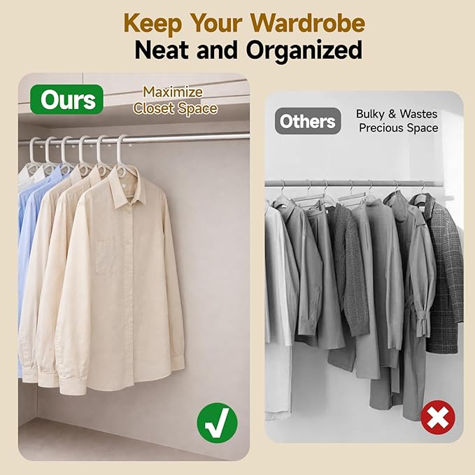 Heavy Duty Plastic Hangers 36 Pack, White Plastic Hangers for Standard Size Clothes with Hook & Non-Slip Pants Bar for Shirts, Pants, Coat, Dresses, Jackets, Scarves and Belts