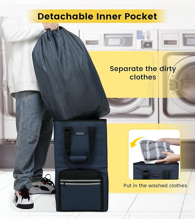 Vorspack Laundry Bag Backpack - Extra Large Laundry Bags with Shoulder Straps Heavy-duty 2 in 1 Laundry Hamper Basket for College Dorm Camp Laundromat Room Essentials - Blue