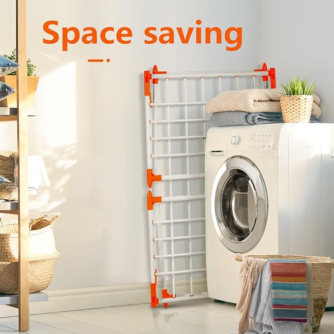 Clothes Drying Rack, Gullwing Laundry Rack, Collapsible, Space-Saving Laundry Rack, with Bonus Sock Clips, for Clothes, Towels, Linens, Indoor/Outdoor, Orange