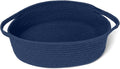 Dark Blue Small Woven Basket, 13” x 9” x 5” Baskets for Gifts Empty, Cotton Rope Gift Basket, Cute Nursery Baby Organizer, Cat Dog Toy Box, Oval Wicker Storage Bin with Handle
