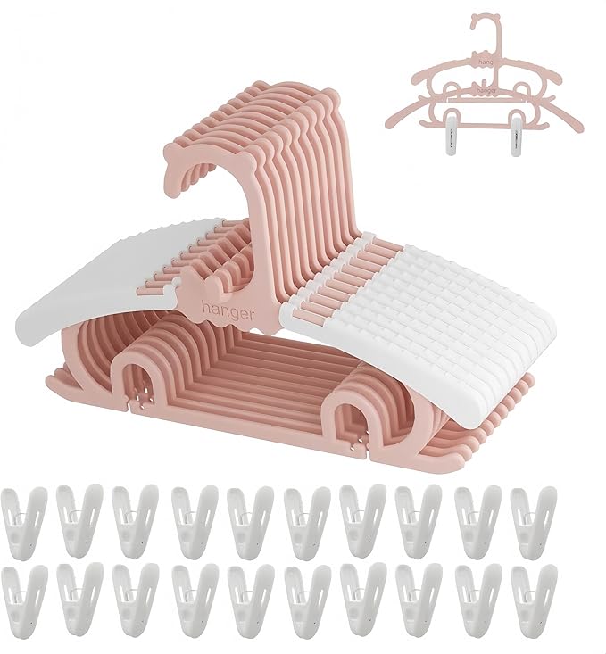 Baby Kids Clothes Hangers with Clips, 10 Pack Toddler Infant Childrens Hanger for Closet, Plastic Adjustable Stackable Hangers for Baby Clothes
