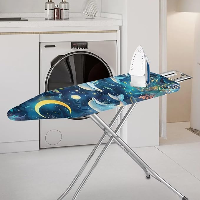 Dolphin Ironing Board Cover and Pad, Stain Resistant and Scorch, Smooth Iron, Easy Installation Ironing Board Cover with Moon