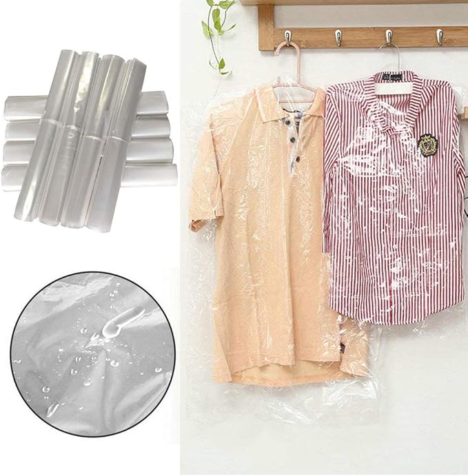 Fangkun Pack of 50 Garment Bag Transparent Clothing Dust Cover Dustproof Hanging Clothes for Dry Cleaner, Home Storage,Travel, Clothes Storage Closet 60 × 90 cm
