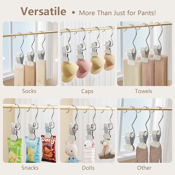 Wider Leggings Hangers for Closet 60 Pack, Metal Pants Hangers with Clips, Non-Slip Skirt Boot Jeans Hanger, Stackable Closet Organizer Space Saving White