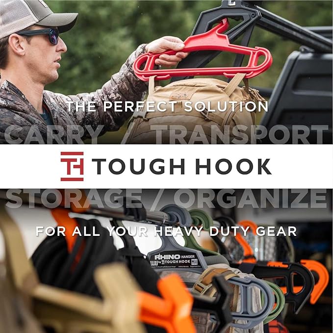 Rhino Tough Hook Xtreme Heavy Duty Clothes Hangers – USA-Made Military Grade Coat Hanger for Body Armor & Jacket – 200-lb Cap Suit Hangers for Heavy Apparel, 1 Black