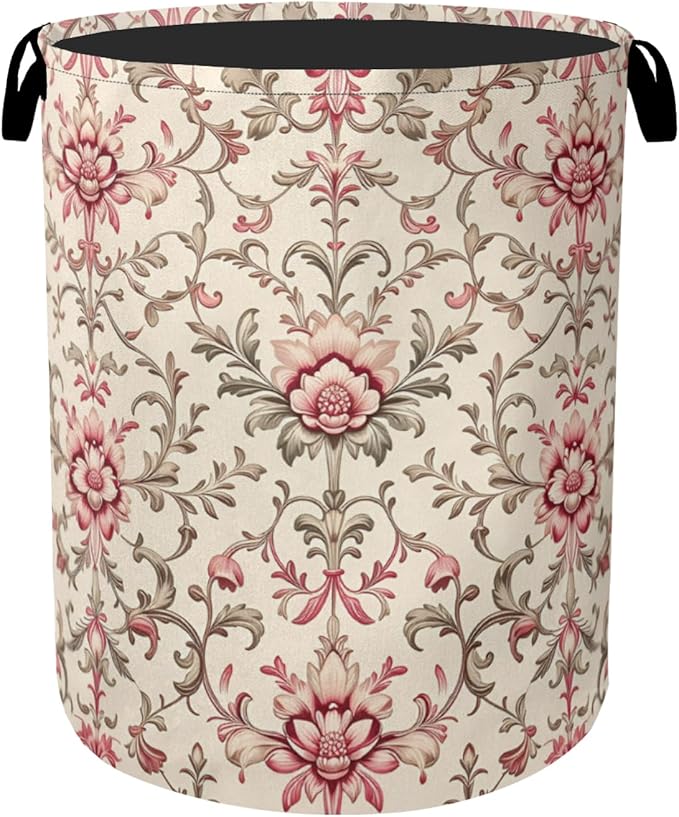 Vintage Floral Patterns Laundry Basket - Heavy Duty 60L Dirty Clothes Organizer, Water Resistant Foldable Hamper for Men Women