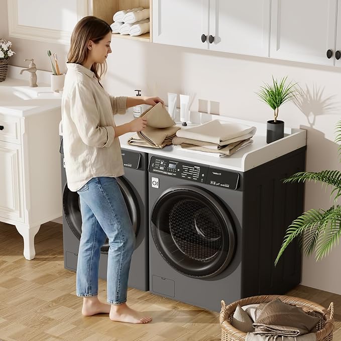 Washer Dryer Countertop, 27.5 x 54 Inch Washer and Dryer Countertop for Laundry Room Organization with Edge Wooden, White