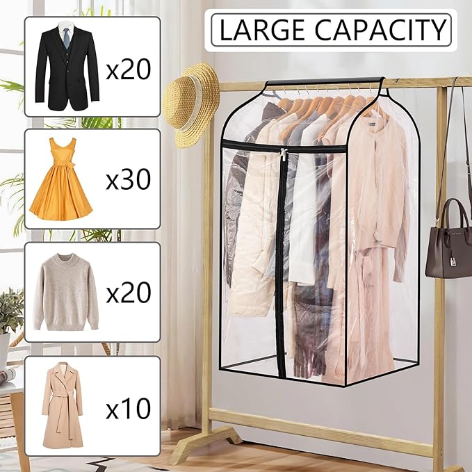 Hanging Garment Bag for Closet Winter Clothes Storage with Clear Window Coat Rack Cover Large Clothing Bags with Zipper Dust Proof Dress Protector (Small)