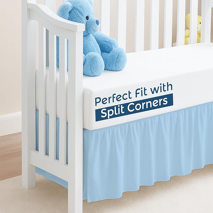 Light Blue Crib Bed Skirt, Perfect for Nursery Crib for Boys & Girls with a 14" Drop and Size 28"x 52"