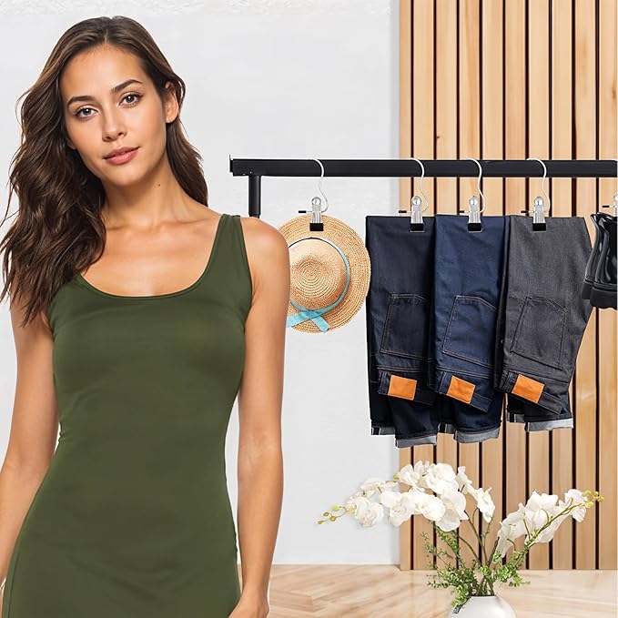 60pcs Hanger Clips Pants Hangers with Clip,Heavy Duty Legging Organizer for Closet Hanging Space Saving Metal Yoga Pants Hangers for Jeans,Shorts,Skirts,Hats