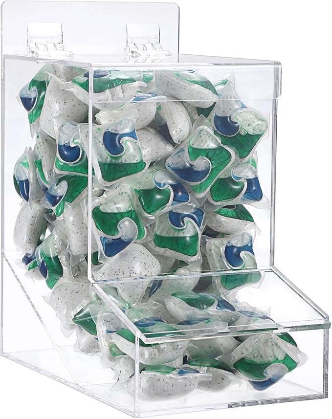 Sumnacon Clear Laundry Pods Holder with Lid, Wall Mounted Acrylic Dispenser Container for Laundry Room Organization, Multi-Purpose Kitchen Storage Dispenser for Candy, Dishwasher Pods, Plastic Bags