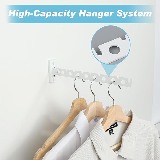 Alise Clothes Drying Rack Wall Mounted Coat Hanger White,Foldable Hangers Rack Clothes Hook Closet Storage Organizer,Swivel Space Saving Clothes Hanger Rack for Bedroom Bathroom Laundry,2 Pack