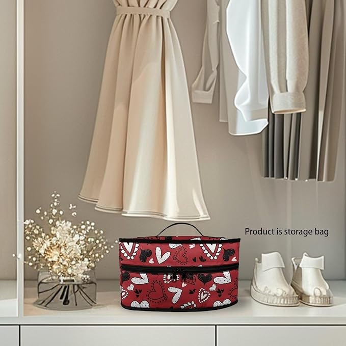 Red Love Heart Iron Storage Case for Valentine's Day Reusable Romantic Easy to Clean Iron Storage Bag with Zipper Handle