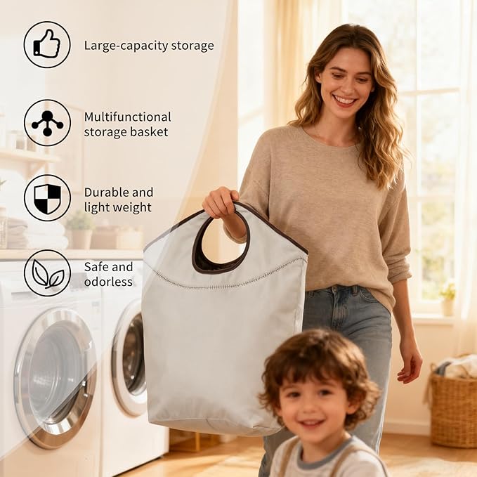 90L Foldable Storage Hamper Bag with Soft Padded Handle, 22x21x12inch Multi-Purpose Oxford Fabric Laundry Basket, Collapsible Storage Bag for Home, Bedroom, Dormitory, Travel & Outdoor