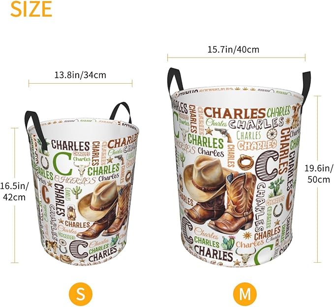 Personalized Cowboy Laundry Basket For Baby Kids Boys Girls Adult Custom Hamper Basket With Name For Bathroom Bedrooms Collapsible Baby, Dirty Clothes Hamper With Handles