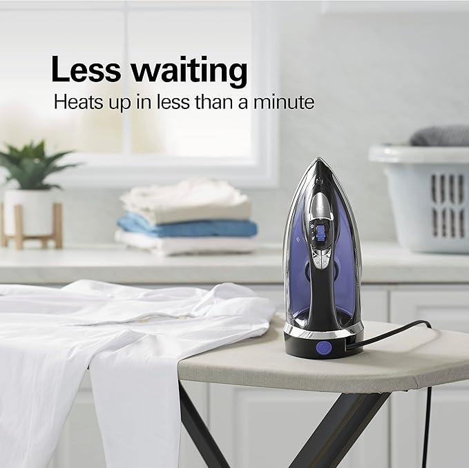 Hamilton Beach Steam Iron for Clothes & Garment Steamer with Smooth Press Stainless Steel Soleplate,1200 Watts,8’ Retractable Cord,Black (14214),(Pack of 2)