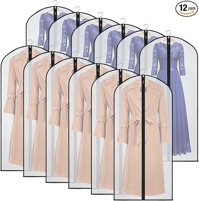 Kntiwiwo Garment Bags Clear Suit Bag for Closet Storage (60"12pcs-Black Edges)
