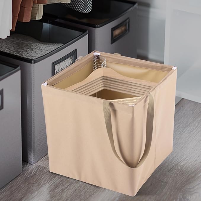 Hanger Storage Bag Clothes Hanger Organizer Holder with Handles Hanger Storage Square Bag for Space Saving, Brown 600D Oxford Waterproof Fabric Straight Standing Hanger Caddy(Square)