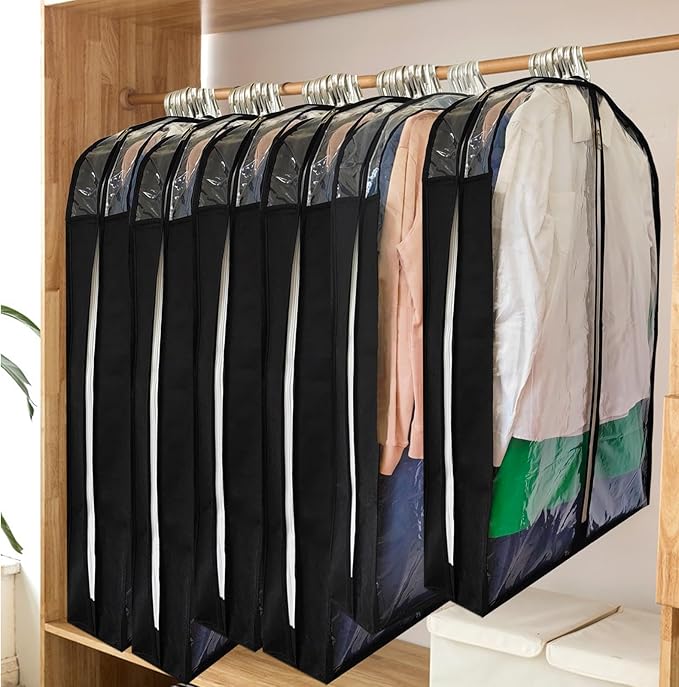 Garment Bags for Hanging Clothes with 6.3" Gusset, 40" Suit Bags for Closet Storage, Clear Dust Proof Suits Covers and Side Zipper Protector for Jacket, Coat, Sweater, Shirts, 3 Packs