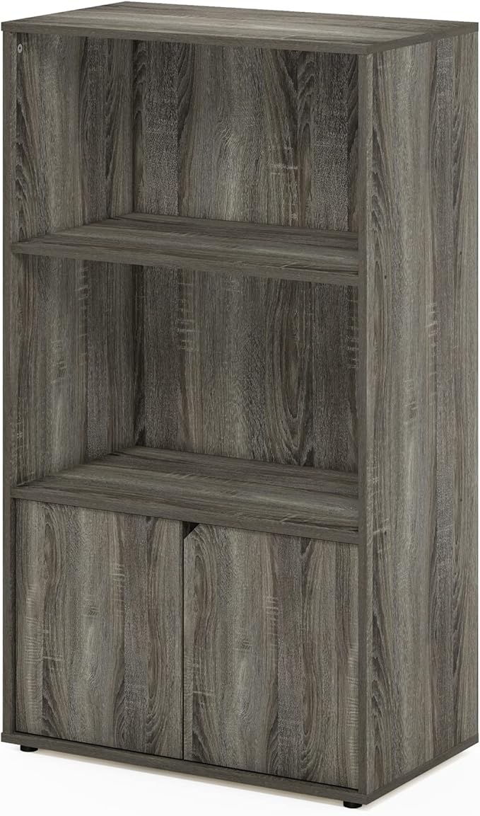 Furinno Jaya Pantry Organizers, 3-Tier Kitchen Cabinet, Coffee Bar, Kitchen Storage with Open Shelves and Closed Cabinet, for Pantry Organizers and Storage, Grey Oak