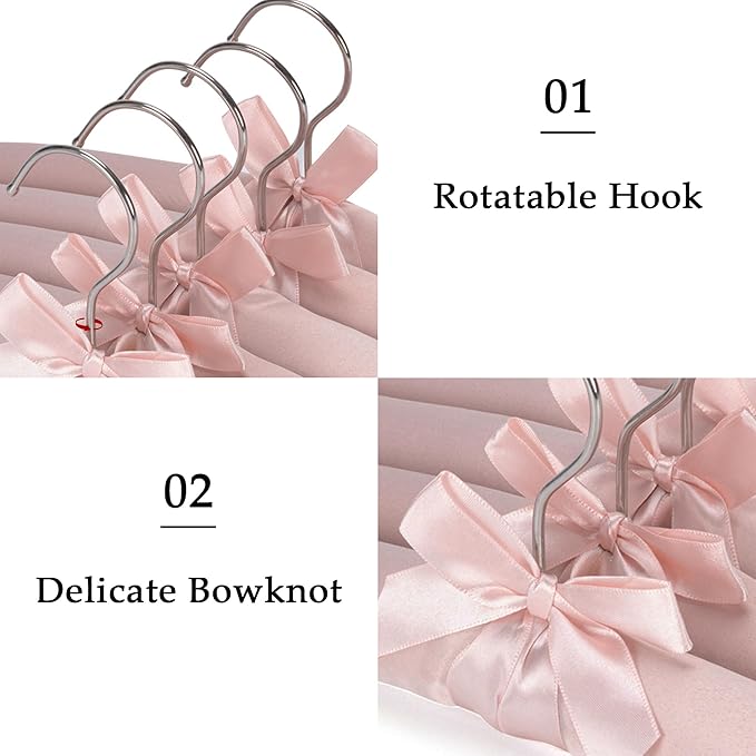 NEOVIVA 15 Inch Anti Slip Satin Padded Clothes Hangers for Women Pink Satin Padded Hangers for Women Clothing, No Shoulder Bump for Adult, Silk Hangers for Sweaters, Dresses, Suits (Pack of 5)