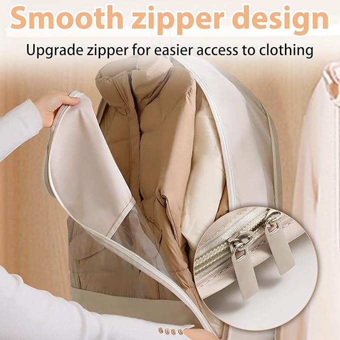 Space Saving Hanging Garment Bag with Self Compression Zipper, Otherwisie Garment Bags, Space Saver Dust Cover Clothes Bags for Down Coat Protects Clothes from Wrinkles (Pink)